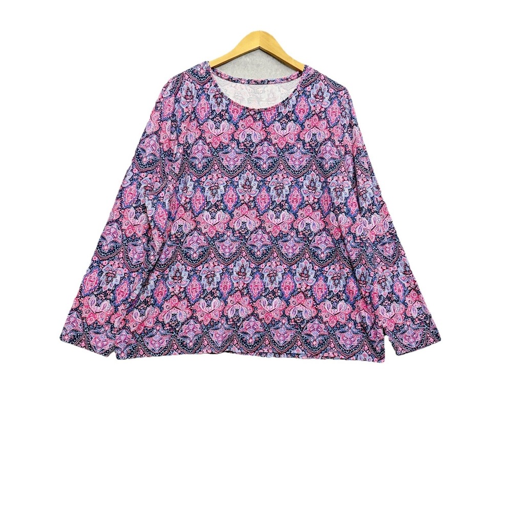 Talbots Womens T Shirt Size 3X Paisley Floral Artsy Mature Spring Everyday LS